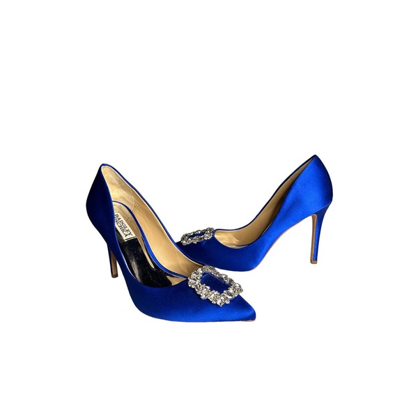 Badgley Mischka Shoes - Badgley Mischka Cher Crystal Embellished Brooch Pump Royal Blue Satin Size 7.5
